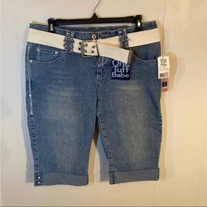 Vintage One Tuff Babe Embellished Belted Bermuda Jean Shorts NWT9/10